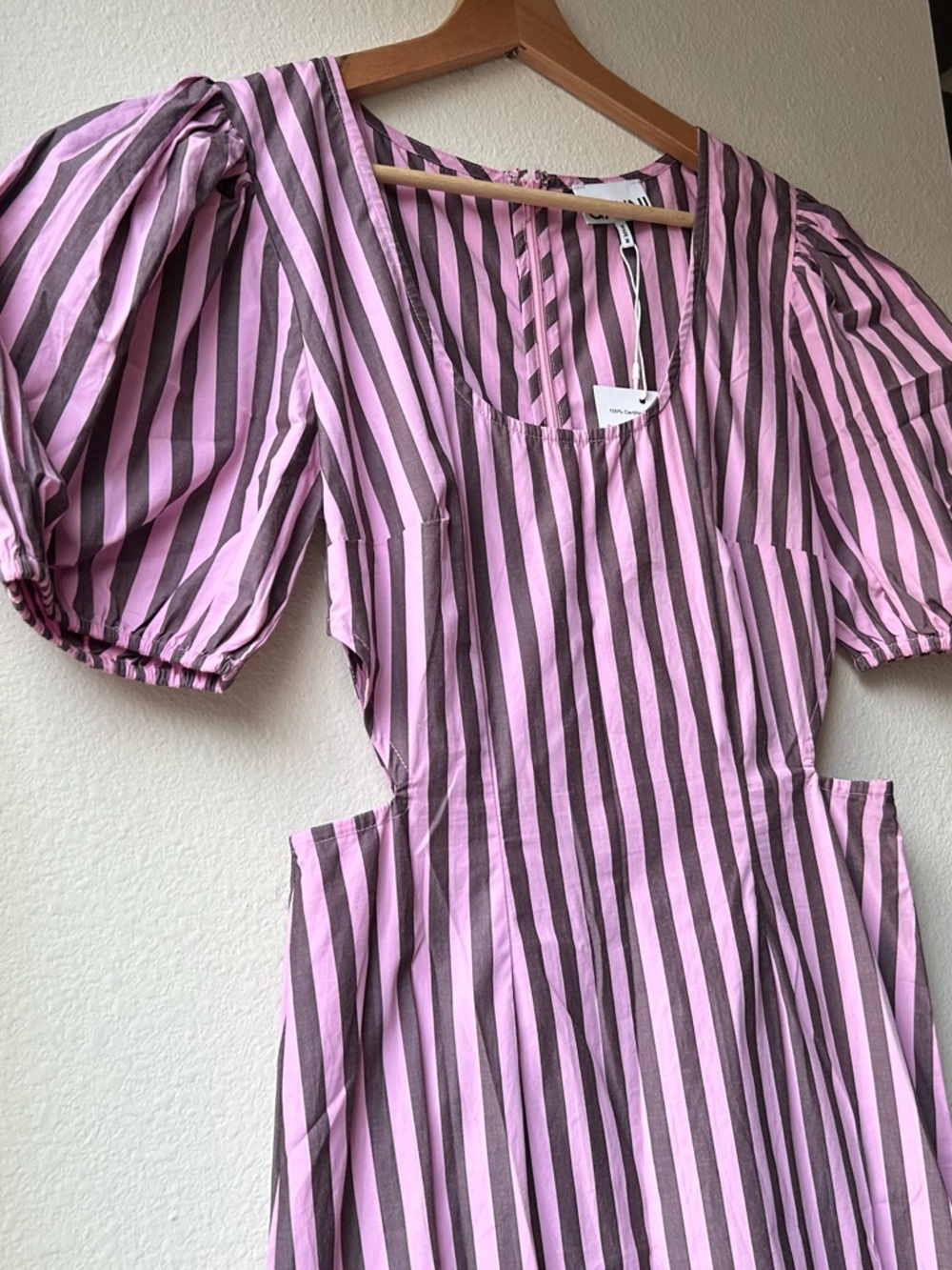 NWT Ganni Cutout Bonbon Purple Brown striped cotton-poplin maxi dress Sz 4 - Picture 6 of 15